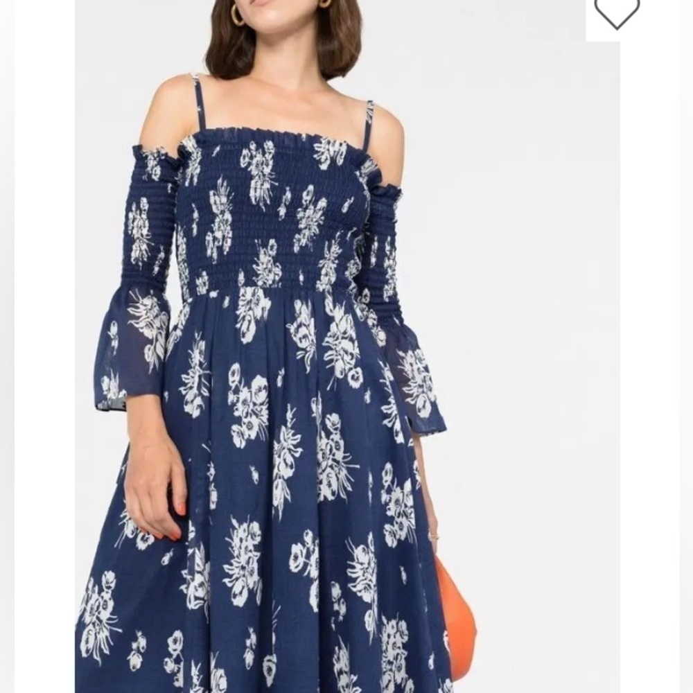 Polo Ralph Lauren Dress Jyleen Smocked Cotton Cold-Shoulder L Ruffle Vacation